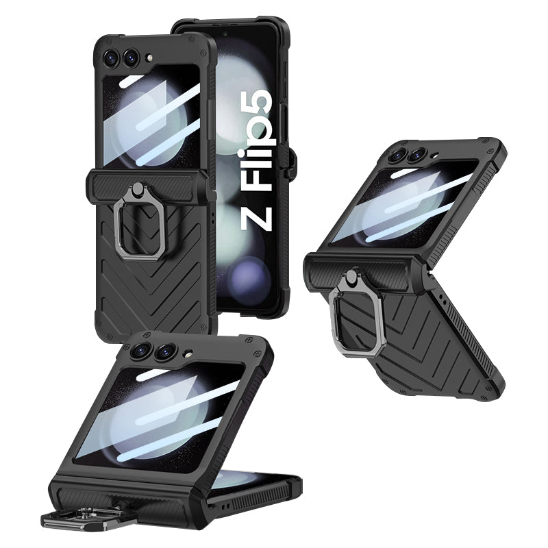 GKK til Samsung Galaxy Z Flip5 5G etui Metalkrog Kickstand PC-telefoncover med lille skærmfilm GKK til Samsung Galaxy Z Flip5 5G etui Metalkrog Kickstand PC-telefoncover med lille skærmfilm